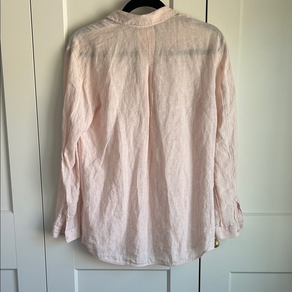 Lafayette 148 New York Light Pink Pinstripe Linen Button Down Shirt | S - Picture 6 of 7